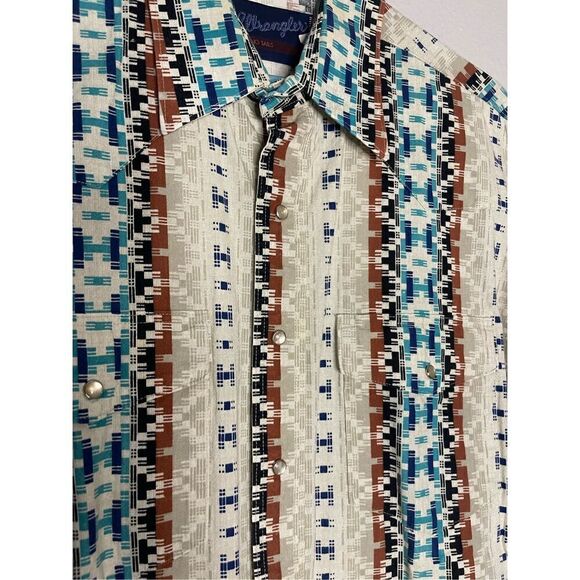 Vtg WRANGLER X-Long Tails Aztec Western Pearl Snap Button Down Shirt 90s Size L - Picture 3 of 5